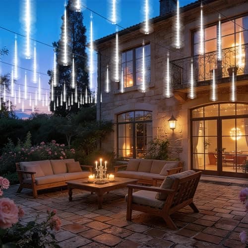 KNONEW 20 Tubes 720 LED Solar Meteor Lights, 17 inch Christmas Lights Outdoor Waterproof Meteor Shower Lights for Xmas Tree Christmas Wedding Party Holiday Yard Garden Decor(Cool White) - Thumbnail 6