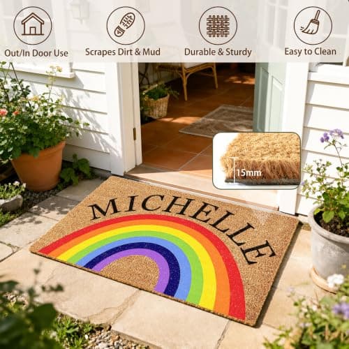 Fincekoom Personalized Natural Coco Coir Door Mat with Heavy Duty Backing Custom Non-Slip Front Door Welcome Mats for Outside Entrance or Porch Entry Housewarming Gift for Home Decor - Thumbnail 4