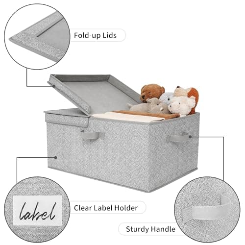 GRANNY SAYS Large Storage Bins with Lids, Decorative Storage Box for Shelves, Fabric Storage Bins Foldable, Storage Basket for Clothes, Keepsake Box, Jumbo, Gray, 2-Pack - Thumbnail 5