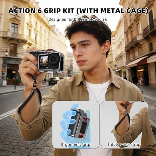 Flymile Action 6 Grip Kit (with Metal Cage), Aluminum Alloy Camera Handle Bundle Expansion Mount with Shutter Button, Quick Release, Cold Shoe, 1/4" Threaded Hole for DJI Osmo Action 6 Accessories - Thumbnail 3