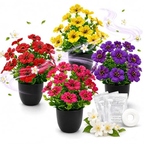 Der Rose 4 Pack Fake Plants in Matte Black Pot DIY Assembly Mini Artificial Flowers, Spring Home Decor for Office Desk Bedroom Bathroom - Image 1
