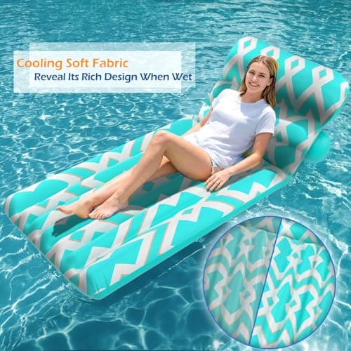 Jasonwell Inflatable Pool Float Adult - Ultra-Comfort Soft Fabric Pool Floaties Lounge Floats Floating Chair Raft with Adjustable Backrest Air Water Lounger Tanning Float for Pool Beach Party (Grid) - Thumbnail 6