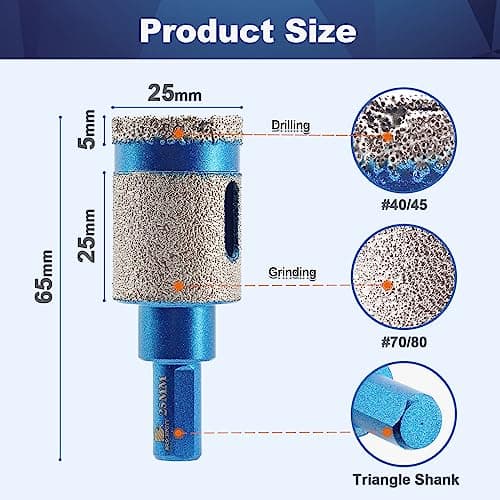 Dry Diamond Core Drill Bit,BRSCHNITT 1 inch Diamond Finger milling bit Triangle Shank for Porcelain Tile Ceramic Stone Granite Marble - Thumbnail 2