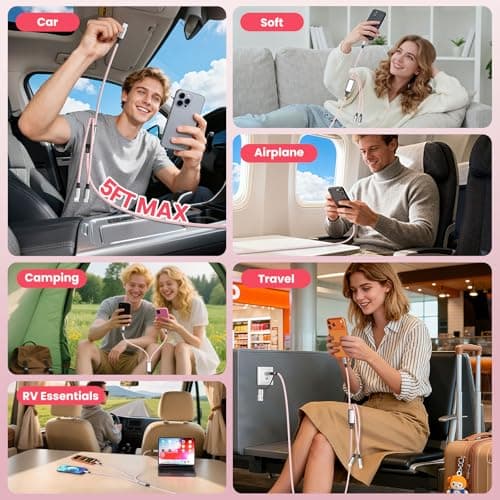 Jogrytece Beach Travel Essentials for Multi Charging Cable, 5FT 2Pack Nylon USB A/C Cord 3in2 Charging Cable, USB Cable Charger Cord with Dual Type -C/L Port for iPhone 17 16 Galaxy S25 iPad - Thumbnail 4