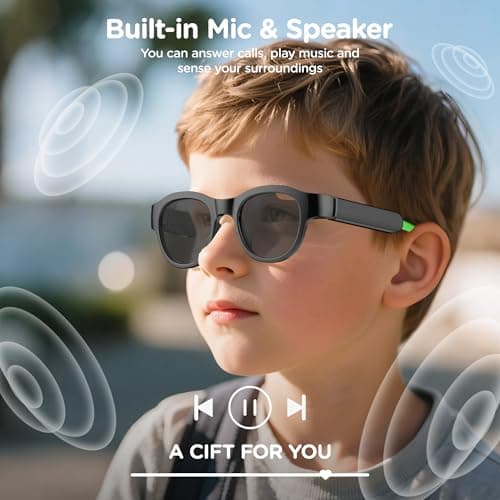INLOOKSEEK Kids Smart Sunglasses, Open-Ear Stereo Sound, Light up Glasses, Magnetic Charging, for Kids 6-12 Years, Gifts for Boys and Girls (Black) - Thumbnail 3