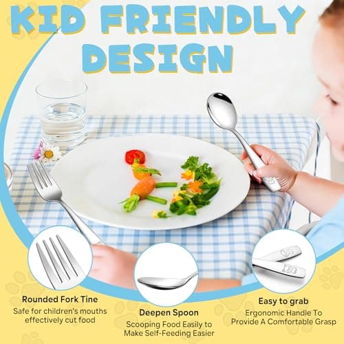 LIANYU 10 Pieces Toddler Silverware Set, Stainless Steel Kids Silverware Set, Metal Baby Utensils with Small Toddler Forks and Spoons, Children Safe Flatware with Cute Pattern, Dishwasher Safe - Thumbnail 4