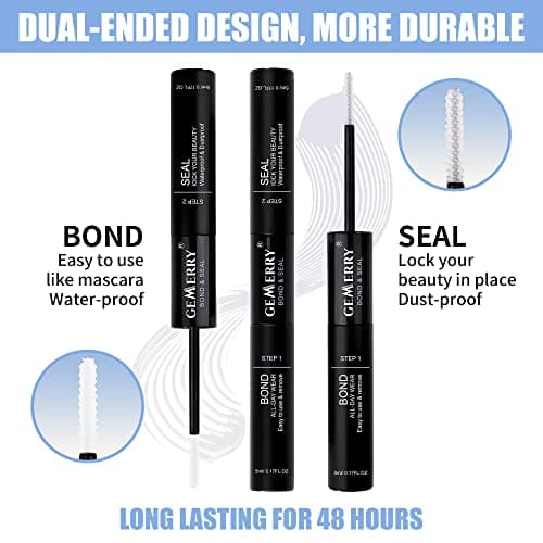 GEMERRY Lash Bond and Seal 10ml Eyelash Bond and Seal for Lash Clusters Strong Hold 48-72 Hours Cluster Lash Glue Waterproof Mascara Wand Bond and Seal (Clear, 10ml) - Thumbnail 2