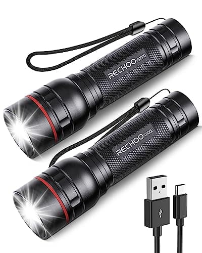 RECHOO Rechargeable Flashlights High Lumens, 2 Pack G1000 Super Bright Flash Light, Small Led Tactical Flashlight with 3 Lighting Modes, Portable Flashlights for Camping Home (Battery Included) - Image 1