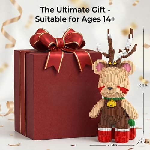 SehrKlug 16.53" Reindeer Teddy Blocks Bear Building Bricks Set, Challenge for Adults, Ages 14+, Collectible Home Decor for Bedroom, Office, or Book Shelf, Keep Busy, Relaxing Activity Gift, Birthday - Thumbnail 6
