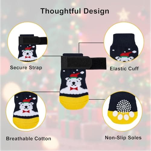 PETLOFT 4Pcs Anti Slip Dog Socks to Prevent,Dog Shoes for Hot Pavement & Floor Traction,Protective Dog Booties for Small, Medium & Senior Dogs, Blue Bear Cub, L (1.38" W x 3.54" L) - Thumbnail 2