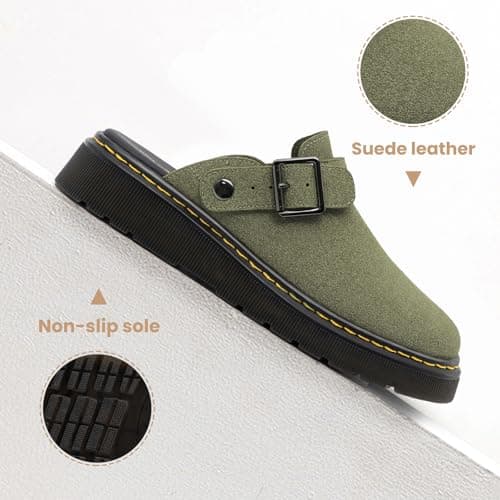 Athlefit Women's Clogs Shoes with Back Strap Comfortable Latex Footbed Slip-On Slingback Mules for Work Walking Daily Wear, Olive Green, Size 8.5, AD01254 - Thumbnail 5