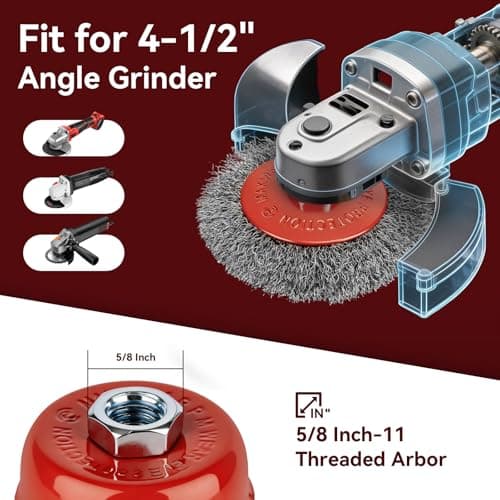 GRENTOOL Wire Wheel Brush for Angle Grinder 12Pack Set, Fit for 4-1/2" Angle Grinder, Heavy Duty Carbon Steel, 5/8"-11 Threaded Arbor, Knot Crimped Wheels Cup Brush for Rust Removal Polishing - Thumbnail 3