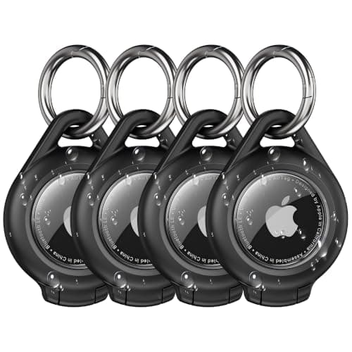 typecase AirTag Holder 4 Pack, Waterproof AirTag Keychain Case Compatible with Apple AirTag, Durable Protective Cover with Key Ring for Keys, Luggage, Backpack, Pet Collar and Bags, Black