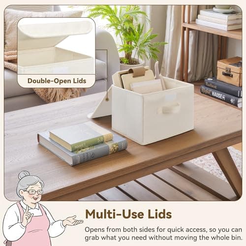 GRANNY SAYS Small Storage Bins with Lids, Small Storage Boxes, Shelf Baskets for Shelf, Collapsible Storage Bins for Living Room, Bedroom, 10x8x7 Inch, Ivory White, 2-Pack - Thumbnail 4