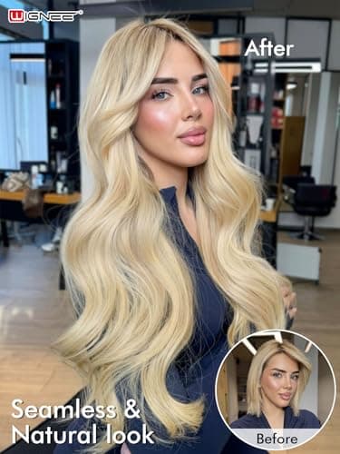 WIGNEE OVO Blonde 613 Human Hair Extensions 2 PCS | Warm Golden Undertones, No Glue Double Layer PU Base | Trimmable & Reusable 13x16" Wefts for Short/Thin Hair | Salon Quality - Thumbnail 4