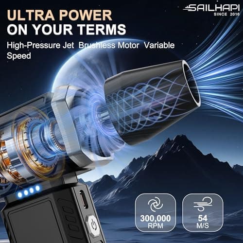 SAILHAPI Powerful Air Duster 300000RPM, Handheld Office Duster Blower Replaced Can of Air, Rechargeable Durable Small Blower for PC Gamers, Barber, Laptop & Snow Removal, Birthday Gifts for Dad - Thumbnail 2