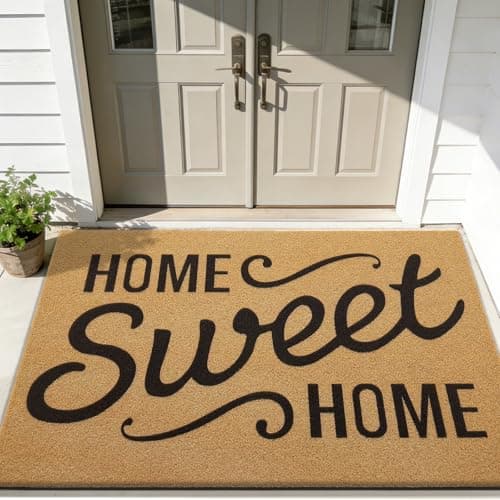 OLANLY Front Door Mat, Low Profile Doormat, Stain and Fade Resistant, Easy to Clean, for Indoor and Outdoor Entrances, Patio Porch or Entryway, Brown (59x34 Inch, Home Sweet Home)