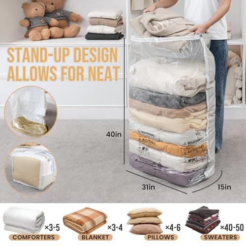 TAILI Vacuum Storage Bags 4 Pack, Jumbo Cube (31x40x15 Inch), Extra Large Vacuum Seal Bags for Clothing, Comforters, Blankets, Pillow, Bedding, Sweater, Closet Organizers, Space Saving, Cream - Thumbnail 3