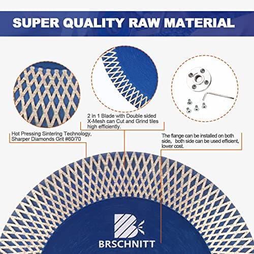 Diamond Porcelain Tile Saw Blade - BRSCHNITT 2pcs 4.5" Super Thin Diamond Cutting Grinding Disc with X Teeth with 5/8 Thread for Ceramic Tiles,Granite,Marble Angle Grinder Circle Saw Blade - Thumbnail 5