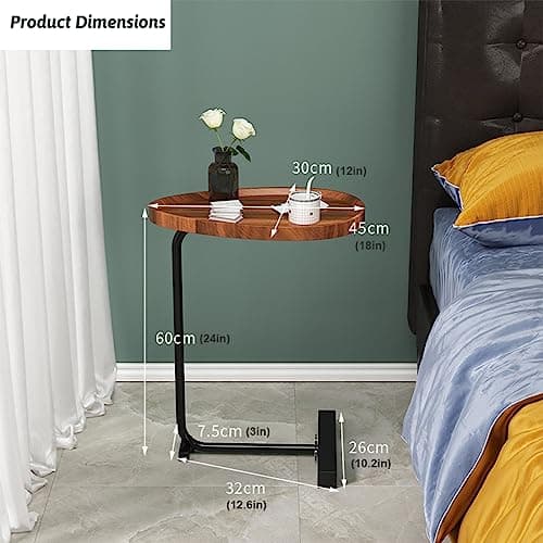 TRUNYAQI C Shaped Side Table, Small C Table End Table for Sofa and Bedside, Couch Side Tables That Slide Under, Wood C Shaped End Table for Bedroom Living Room, 18”L X 12”W - Thumbnail 2