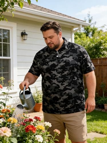 uideazone Men's Big and Tall Performance Polo Shirt - Moisture Wicking Dry Fit Golf Shirts, Wrinkle-Free Business Casual Short Sleeve Top for Men,Camo, XL - Thumbnail 2