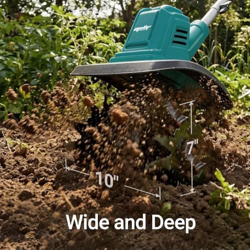 Cordless Brushless Garden Tiller Cultivator Compatible with Makita18v Battery (Tool Only), 10’’ Wide 7’’ Deep Electric Soil Rototiller, 48-Tine Mini Rotary Areator for Garden Beds & Soil Preparation - Thumbnail 5
