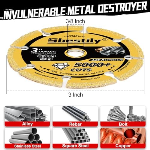 Sbestily 3 Inch Diamond Cutting Wheel for Metal, 3/8" Arbor Cut Off Wheels with 5000+ Cuts on Rebar, Steel, Iron,INOX, Ceramic, Tiles, Angle Grinder Attachment Cutting Blades (3PCS) - Thumbnail 2