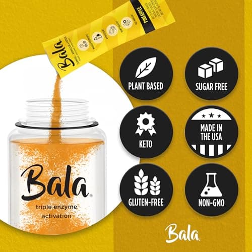 Bala Enzyme Hydration & Sugar-Free Drink Mix Packets - Turmeric, Bromelain, Papain, Immunity, Mobility - Pineapple, Zero Sugar Electrolytes Powder Packets, 0.25oz (10 Count) - Thumbnail 4