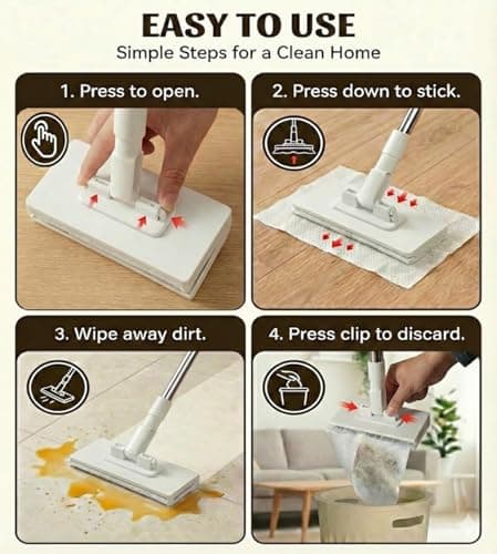 Snap Grip Mini Mop, Hands-Free Cloth Changing with 360° Rotating Head, Zero-Touch Portable Wall Mop for Floor, Tile and Mirror, Universal Pad Compatibility for Any Cloth+ Magic Cleaning Cloth - Thumbnail 6