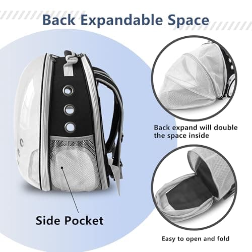 Cat Backpack Carrier Back Expandable Bubble Pet Carrier Backpack for Large Cat, Kitten and Dog, Designed for Hiking, Travelling and Outdoor Use (Back Expandable-Black) - Thumbnail 3