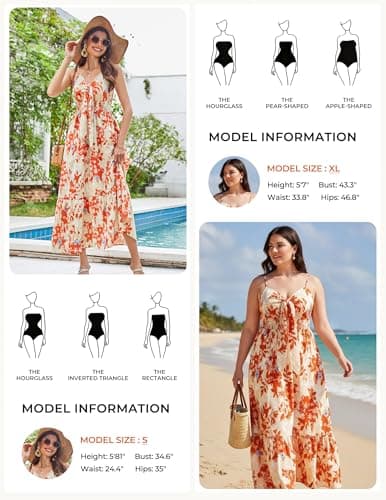 Women's 2025 Summer Beach Dresses Floral V Neck Tie Front Spaghetti Strap A Line Casual Sundress Wedding Guest - Thumbnail 6