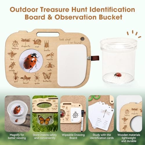 Bug Catcher Kit for Kids, Bug Catching Kit with Bug Box, Learning Cards & Observation Board, Outdoor Toys Scavenger Hunt Play Set, Adventure Set for Backyard & Camping Fun Gift for Girls Boys - Thumbnail 3