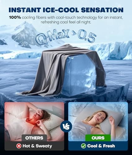 Ultra-Chill Cooling Pillowcase Set of 2 for Hot Sleepers, Softer Than Silk Pillow Cases for Protecting Hair & Skin, Breathable Bed Pillow Covers w/Zipper, Gifts for Women Men(Light Gray, Queen) - Thumbnail 2
