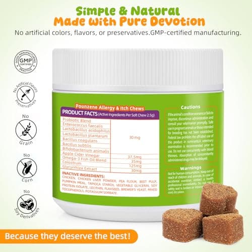 Pounzene Dog Allergy Itch Chew, Skin Relief & Seasonal Support, Bacon 120ct - Thumbnail 6