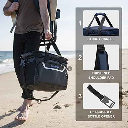 EVERFUN Large Soft Cooler Bag Insulated Cooler 48 Can Dual Compartments Collapsible Waterproof Leak-Proof for Camping Travel Beach Picnic, Navy - Thumbnail 5
