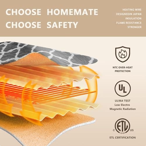 Homemate Heated Blanket Electric Throw - 50“x60“ Heating Blanket with 10 Fast Heat Levels 8 Hours Auto Off Soft Cozy Flannel Over-Heated Protection ETL Certification Keep Warming in Home - Thumbnail 3