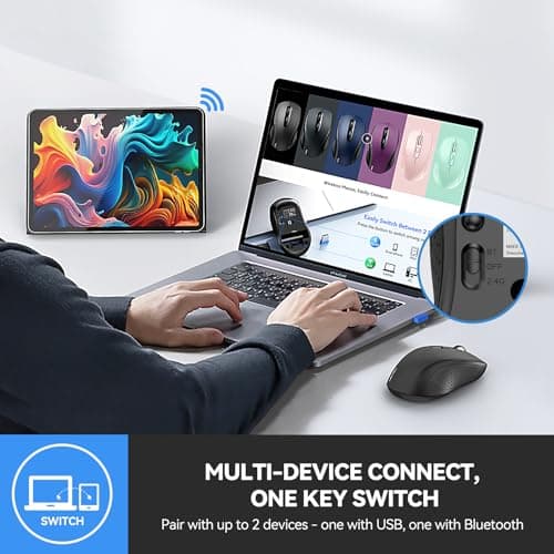 TECKNET Bluetooth Mouse, 4000DPI Wireless Mice for Laptop 2-in-1(BT 5.0/3.0+2.4Ghz) Computer Portable PC Mouse Wireless with USB Receiver for Mac (USB-A+Bluetooth, Black) - Thumbnail 2