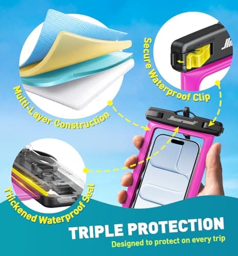 Hiearcool Waterproof Phone Pouch,Waterproof Phone Case for iPhone 17 16 15 14 13 Pro Max Plus up to 8.9",IPX8 Cellphone Dry Bag for Beach Cruise Travel-Bright Red-2Pack - Thumbnail 6