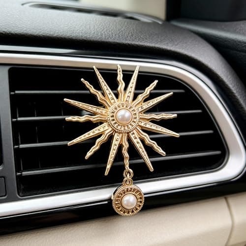 3 Pcs Christian Car Accessories for Women - Rear View Mirror Cross, Steering Wheel Rosary Charm & Air Vent Clip - Cute Girly Bling Car Decor (Green) - Thumbnail 3