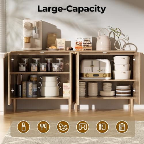 LOOMORA Sideboard Buffet Storage Cabinet - Wood Cabinets with Adjustable Shelves Fluted Doors, Anti-Tip Console Table for Kitchen Dining Living Room or Entryway Hallway, Easy Assembly, Natural - Thumbnail 6
