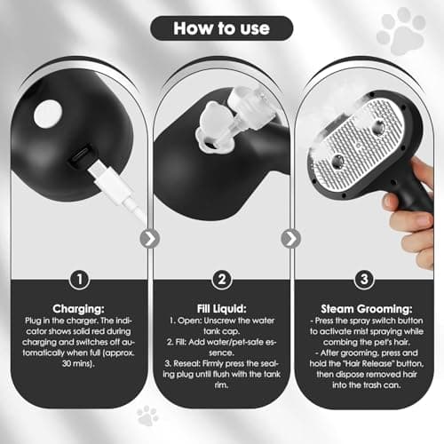 Cat Steam Brush for Grooming and Shedding for Long and Short Hair Pets Deshedding and Hair Removal tool for Dogs & Cats Self Cleaning 4 in 1 Massaging Pet Spray Spritz Defur Comb - Thumbnail 5