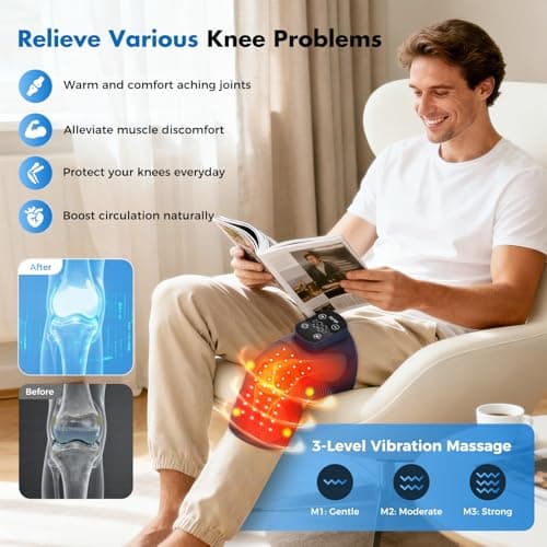 Miula Red Light Therapy & Vibration Massage Knee Brace: Wireless Rechargeable, with 660nm&850nm Light & Heating Function – Relief for Knee, Joint, Elbow & Shoulder Pain, Promotes Faster Recovery - Thumbnail 3