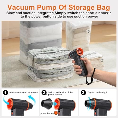 JUFINX F32MAX Compressed Air Duster-150,000RPM Super Power Electric Air Duster and Vacuum Cleaner & Bag Vacuum Sealer 3-in-1，for PC Keyboard Cleaning, Car Interior Cleaning. - Thumbnail 4