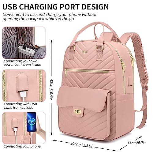 RJEU School Backpack for Teen Girls,Women Bookbag Cute Aesthetic with Laptop Compartment for College Student Travel,Mochila Escolar para Niñas,Pink - Thumbnail 4