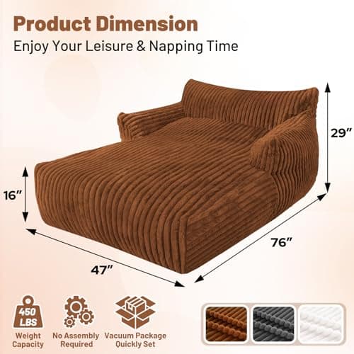 HABUTWAY Comfy Floor Sofa Giant Plush Reading Chair Indoor Cozy Couch with Armrests Oversized Couch Upholstered Boneless Sofa Portable Cloud Couch Accent Chair for Living Room, Bedroom (Brown) - Thumbnail 2