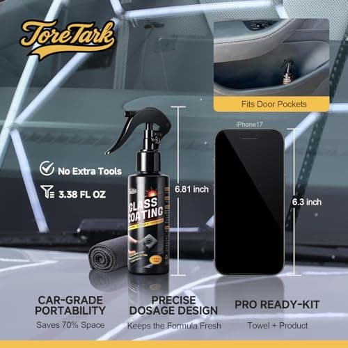 Toretark Car Ceramic Glass Coating Spray,Automotive Windshield Rain Repellent Glass Polish Protect, Long-Lasting Quick Dry Coat (3.38 fl oz +Towel) - Thumbnail 3