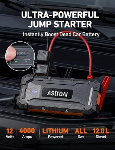 AstroAI S8 Ultra 4000A Car Jump Starter, Jump Box up to All Gas Engines & 12L Diesel, 12V Portable Power Bank with USB/Type-C Ports, 3 Modes LED Flashlight, Auto Battery Booster with Jumper Cable - Thumbnail 3