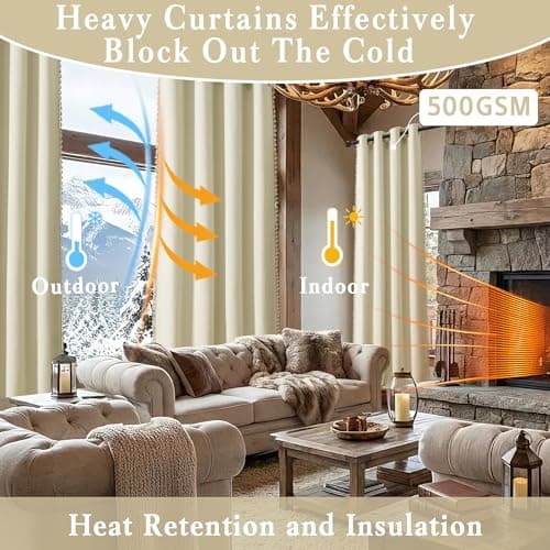 Linen Blackout Curtains for Living Room 84 Inches Long Boho Black Out Curtains for Bedroom Thermal Insulated Light Blocking Drapes 2 Panels Set Noise Reduction Curtain - Thumbnail 2
