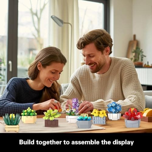 Succulents Set for Adults Building Sets, 12 Plants, Home Decor, Birthday Gifts for Women, Creative Housewarming Gifts, Botanical Collection, Flowers Succulents Artificial Plant Kit (1174 piece) - Thumbnail 2