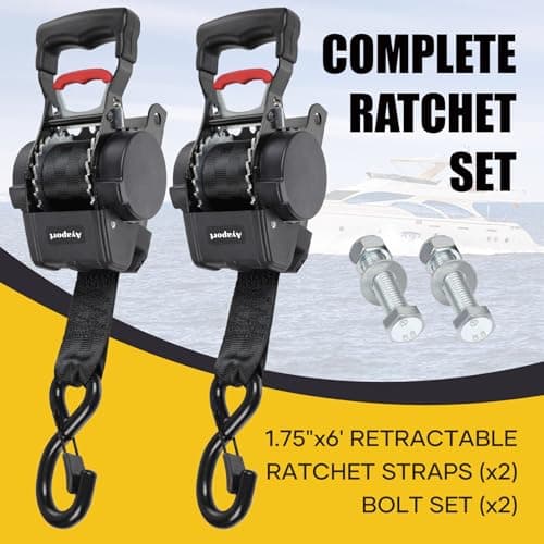 Ayaport Boat Retractable Tie Down Straps to Trailer 1.75in x 6ft Bolt-on Transom Tie Downs - 4400lbs Break Strength, Heavy Duty Boat Trailer Ratchet Straps 2pk - Thumbnail 6